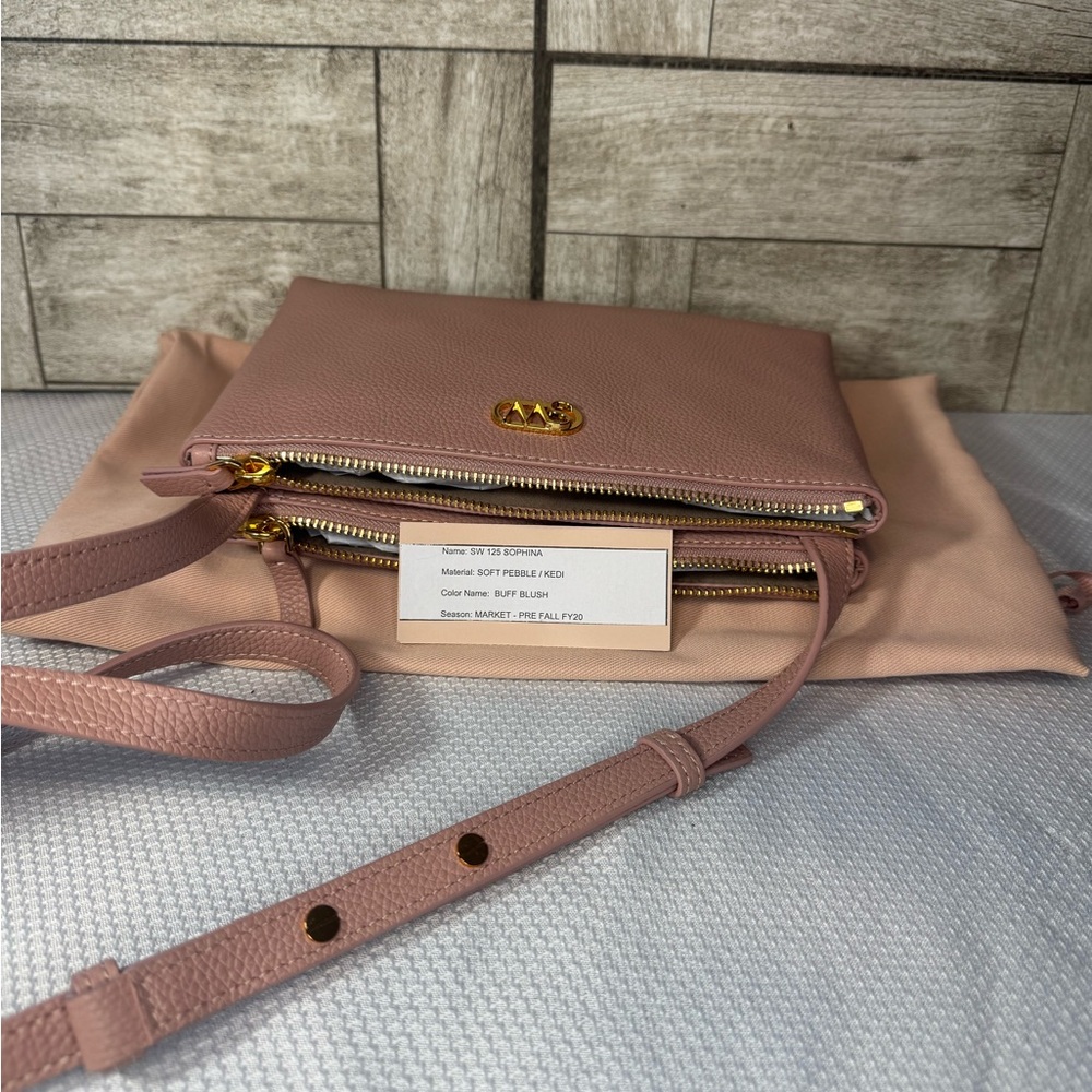 Stuart Weitzman Sophina Buff Blush Leather Crossbody Sample NWT ☀️🍂🥶🌼 - Picture 8 of 8